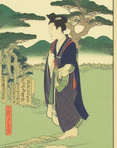 A human standing on top of a lush green hillside