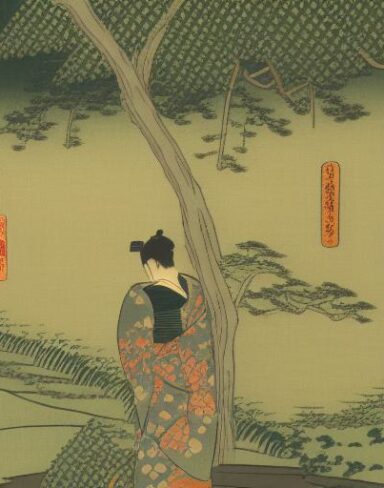 A human standing on top of a lush green hillside