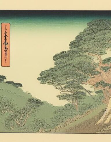 A human standing on top of a lush green hillside
