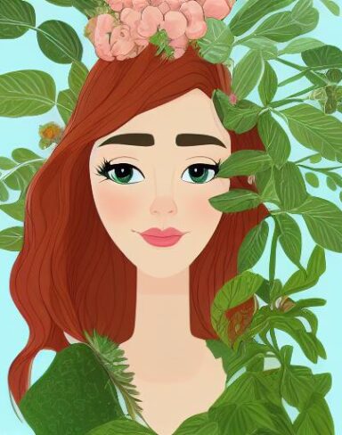 A lady with a plant background