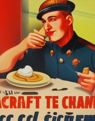 A man holding a cup of ice cream in front of a plate of dessert