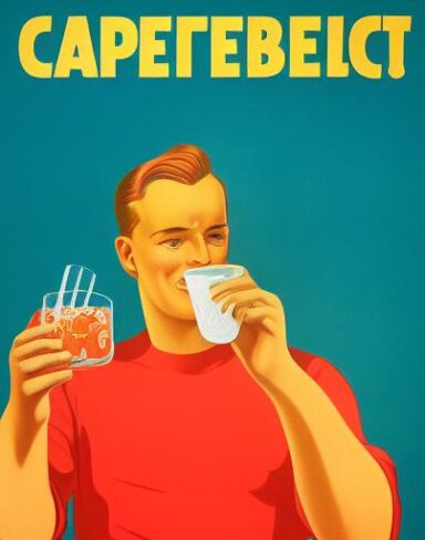 A man holding a cup of water in front of a plate of dessert