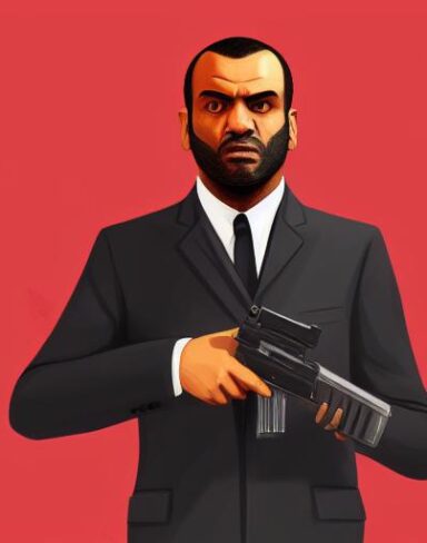 A man in a suit holding a gun