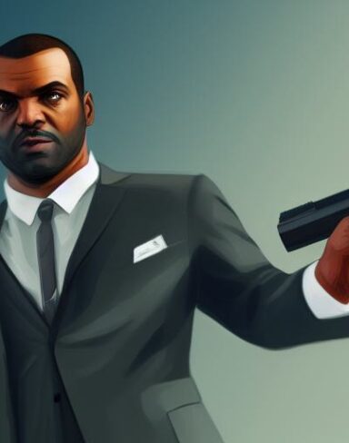 A man in a suit holding a gun
