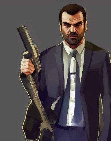 A man in a suit holding a gun