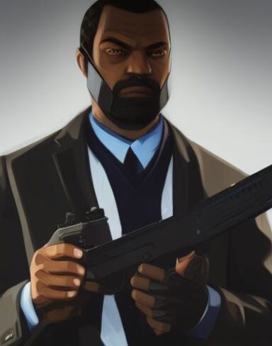 A man in a suit holding a gun