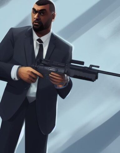 A man in a suit holding a gun