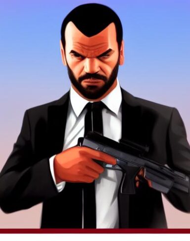 A man in a suit holding a gun