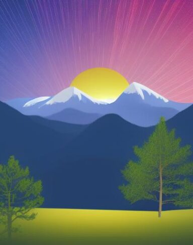 A mountain scene with a tree