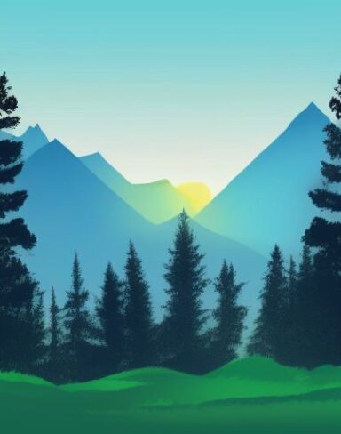 A mountain scene with trees