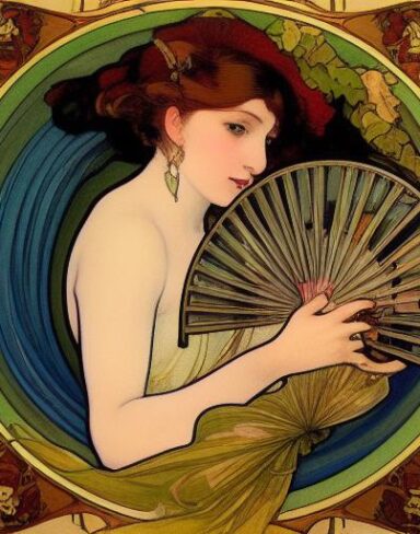 A painting of a woman holding a fan