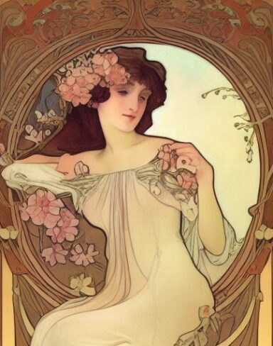 A painting of a woman holding a nook