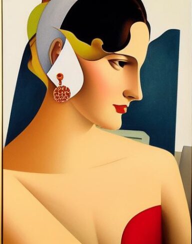 A painting of a woman with earrings