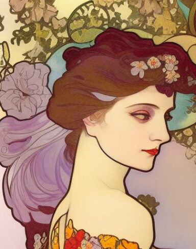 A painting of a woman with flowers in her hair