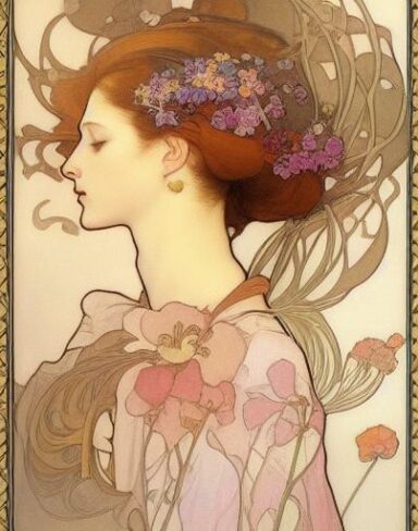 A painting of a woman with flowers in her hair