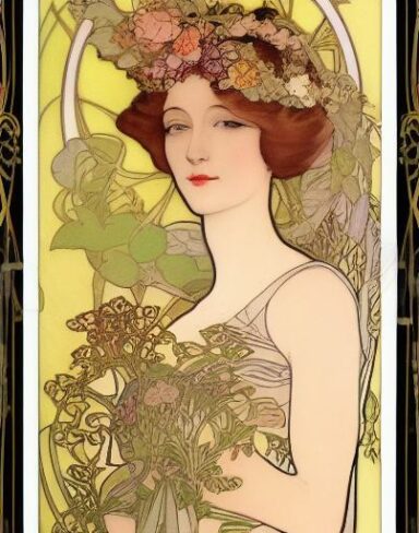 A painting of a woman with flowers in her hair