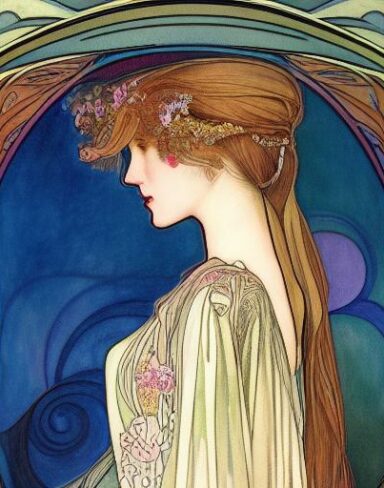 A painting of a woman with long hair