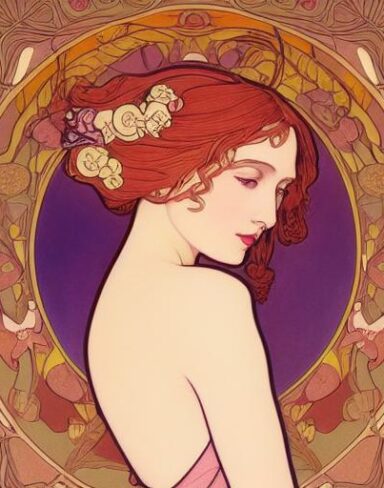 A painting of a woman with long hair