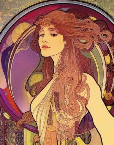 A painting of a woman with long hair