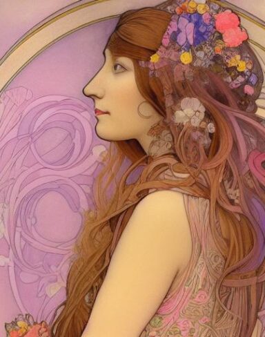 A painting of a woman with long hair