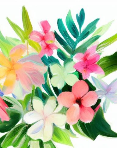 A painting of flowers on a white background