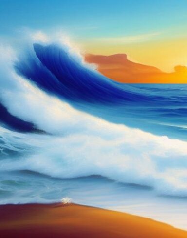 A painting of sea waves at the beach