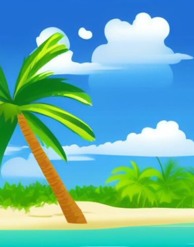 A palm tree sitting on a beach
