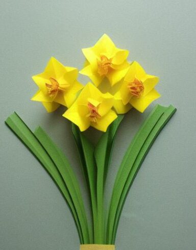 A paper daffodils contains inside a pot