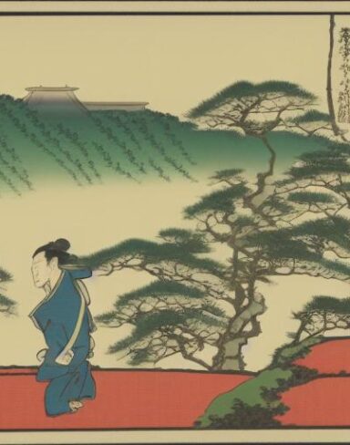 A people standing on top of a lush green hillside