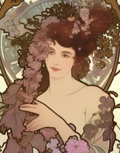 A picture of a woman with flowers in her hair