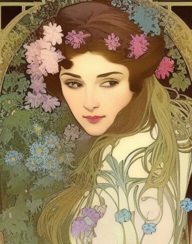A picture of a woman with flowers in her hair