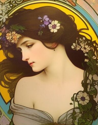A picture of a woman with flowers in her hair