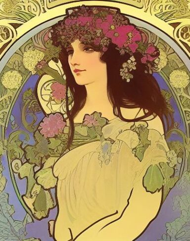 A picture of a woman with flowers in her hair