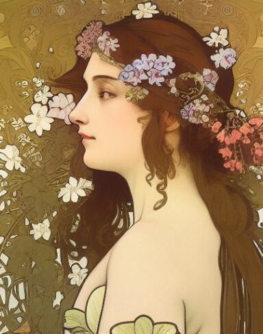 A picture of a woman with flowers in her hair