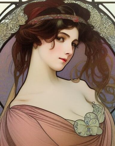 A picture of a woman with ribbonin her hair