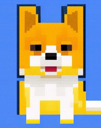 A puppy sitting in front of a blue background