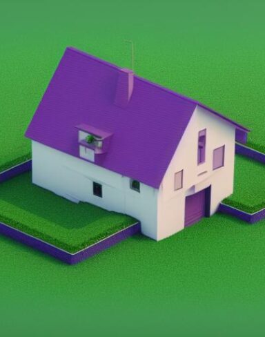 A purple house sitting on top of a green field