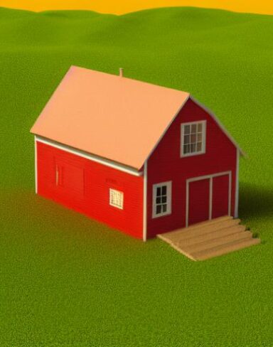 A red house sitting on top of a green field