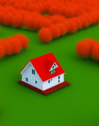 A red house sitting on top of a green field
