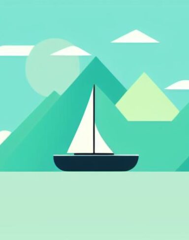 A sailboat in a lake with some mountains