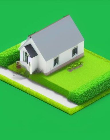 A small house sitting on top of a paper lush green field