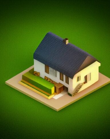 A small house sitting on top of a paper lush green field