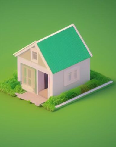 A small house sitting on top of a paper lush green field