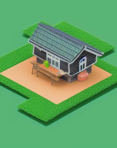 A small house sitting on top of a paper lush green field
