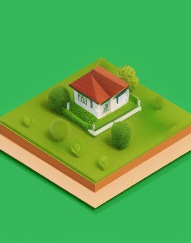 A small house sitting on top of a paper lush green field
