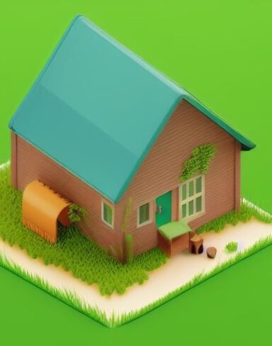 A small house sitting on top of a paper lush green field