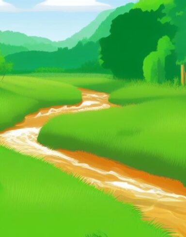A small river running through the green field