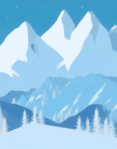 A snow covered mountain range with trees