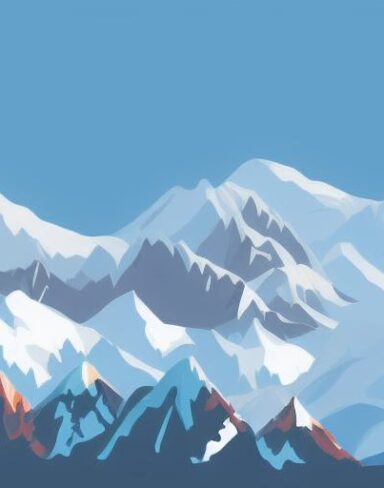 A snow covered mountain range with trees in winter