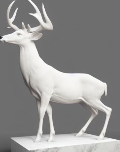 A statue of a deer in white